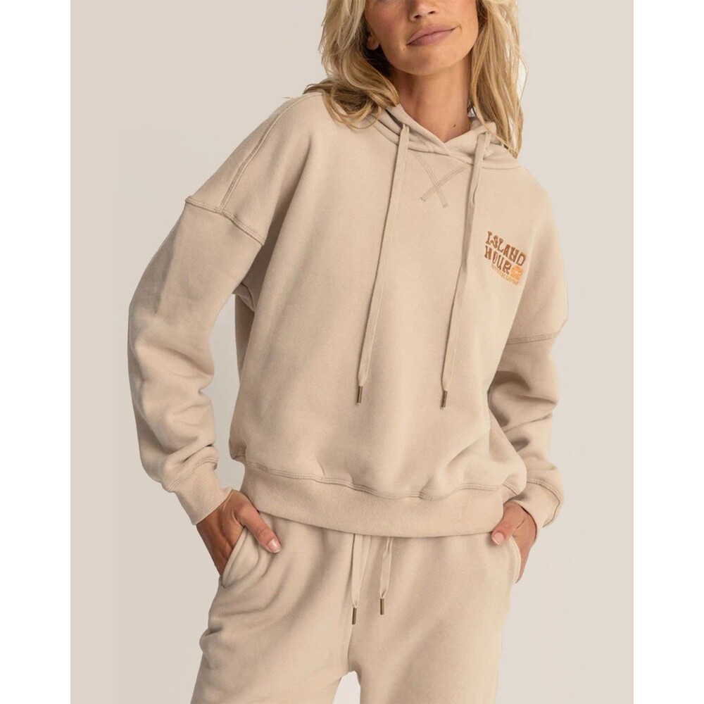 Rhythm Women’s Island Hour Hooded Fleece Sweatshirt XS Ecru Oversized Cotton NWT